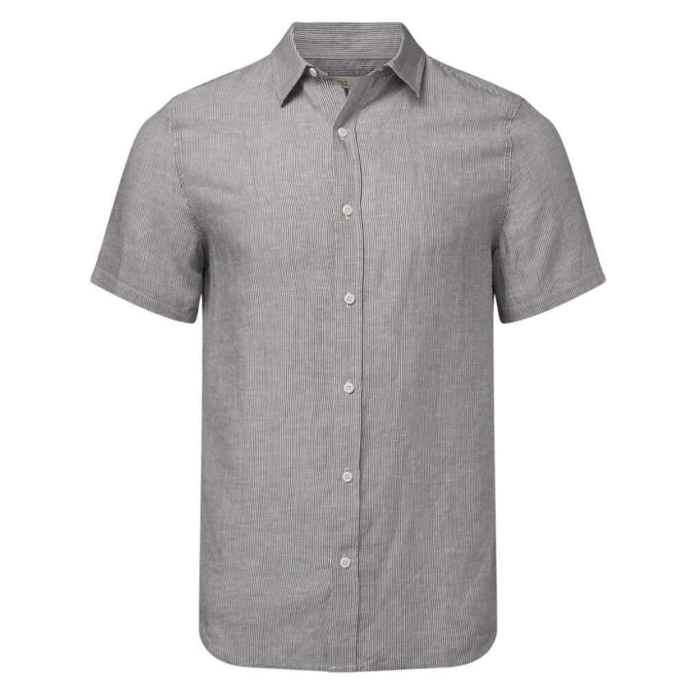NWT Onia Men's Navy Blue / White Seersucker Jack Air Linen Shirt size M $150.00